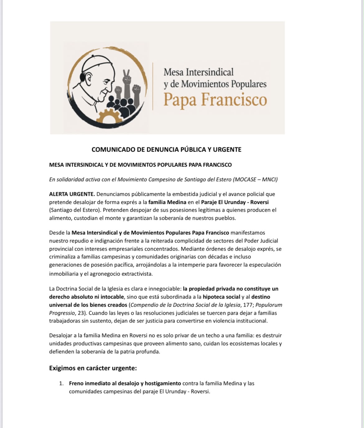 mesa papa Francisco solidaridad